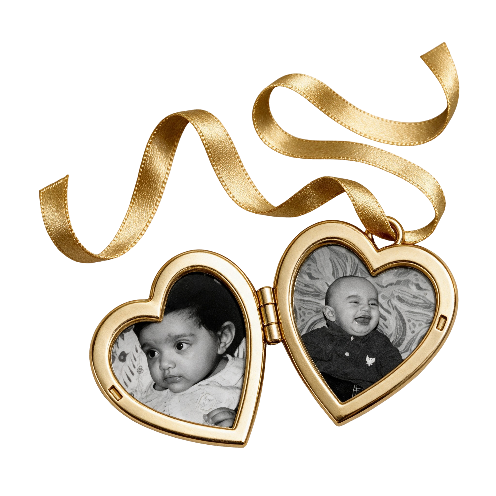 Gold heart locket with childhood photographs of Bushra and Zaeem